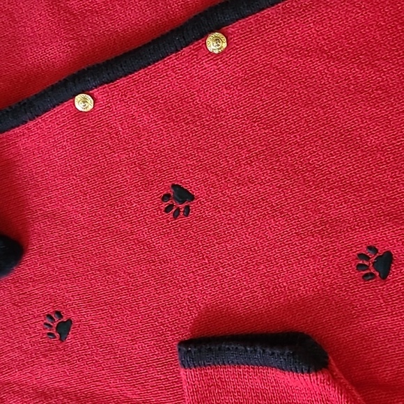 Vtg Crystal-Kobe Red Cardigan Button-up Sweater Black Scottish Terriers Wmns XL - Picture 6 of 13